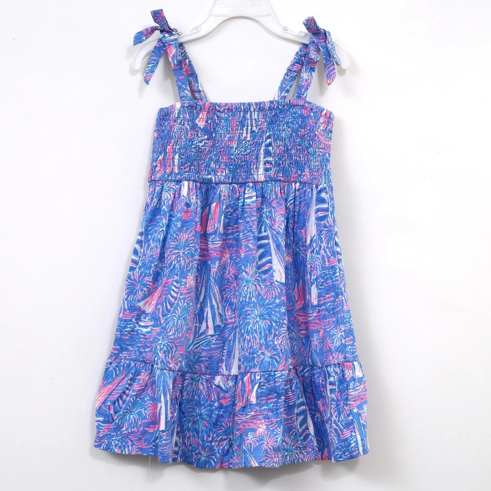 Lilly Pulitzer Girls Mini Kailua Dress Smocked Printed Sleeveless Bow S 281103 - Image 2 of 4