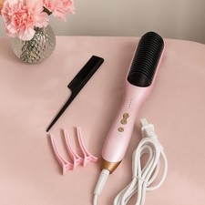 Hair Straightener Brush: Straightening Comb with Negative Iron for Women Pink 