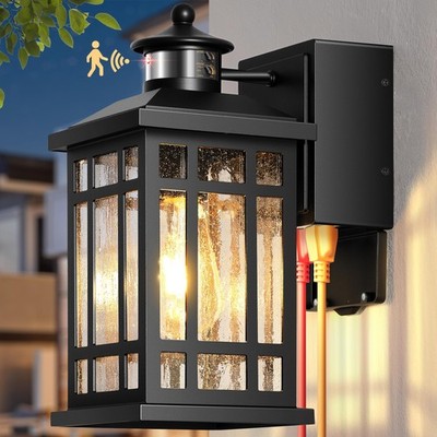 OPAXIS Motion Sensor Outdoor Lights with GFCI, Modern Black Dusk to Dawn Outd...