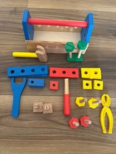 Melissa  Doug pretend play wooden toy toolbox hammer screws take-along toolkit