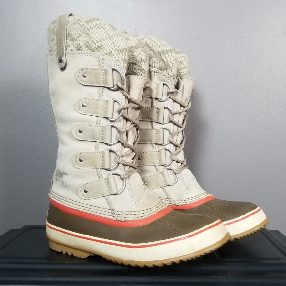 Sorel 8.5 Joan Of Arctic Knit Tall Boots Fossil Taupe Beige Winter Snow Womens View 3
