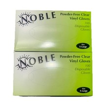 2 BOXES Noble Vinyl Powder-Free Disposable Rubber Gloves CLEAR - 100 Pcs