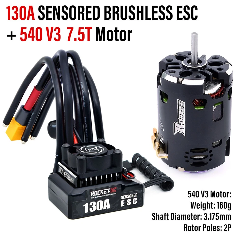 Rocket-RC 540 Brushless Sensored Motor 130A ESC Combo BEC 6V/5A für 1/10 RC Auto - Bild 4 von 4
