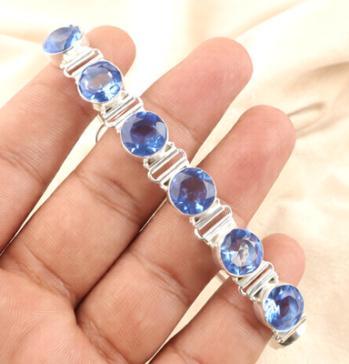 Tanzanite Quartz Gemstone 925 Sterling Silver Handmade Jewelry Bracelet 8''