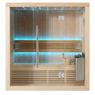 Sauna 180x105 cm aus Hemlock TheWall 4,5kW Ofen