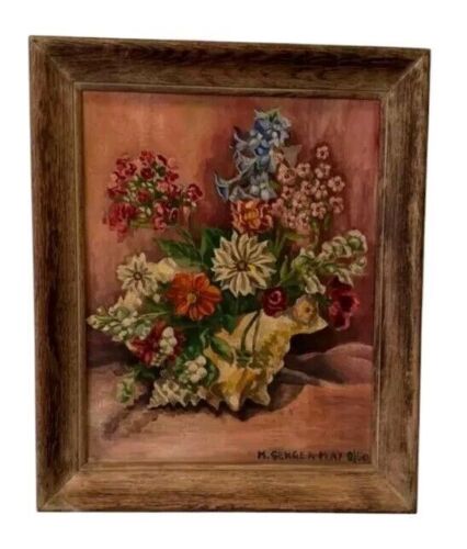 Vintage 1950 Signed Oil Painting by M. Senger - Framed Still Life Flowers 20x24