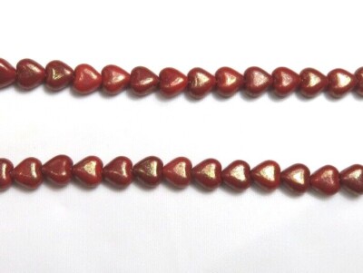 6mm HEARTS ~ 50 Pc. STRAND ~ RED MOTTLE ~ Gold Wash ~ GLASS BEADS