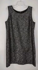 Nine West Sleeveless Shift Dress Women's Size 14 Black Silver Shimmer Lined