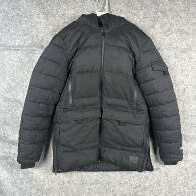 Zara Coat Mens Size Small Long Puffer Black Double Hood UK