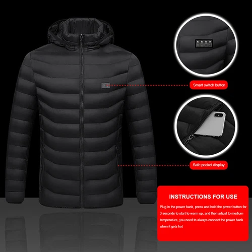 21 Bereiche Herren Beheizte Jacke USB Elektrische Heizung Weste Winter Outdoor Warm Mantel - Bild 13 von 21