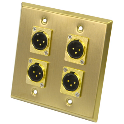 Seismic Audio Gold Stainless Steel Wall Plate - 2 Gang with 4 XLR MConnectors