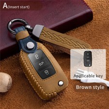 Funda de cuero con llave abatible para coche con cremallera para VW Polo Golf Passat Tiguan Jetta Bora