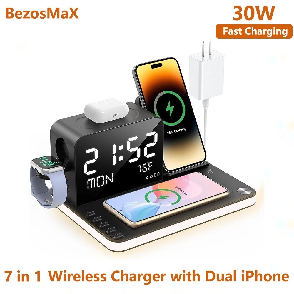 BezosMax in Wireless Charging Station with Dual iPhone Fast Charger  Support