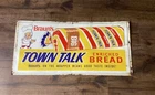 VINTAGE 1967 BRAUN'S TOWN TALK BREAD GAS OIL 33” EMBOSSED METAL ADVERTISING SIGN