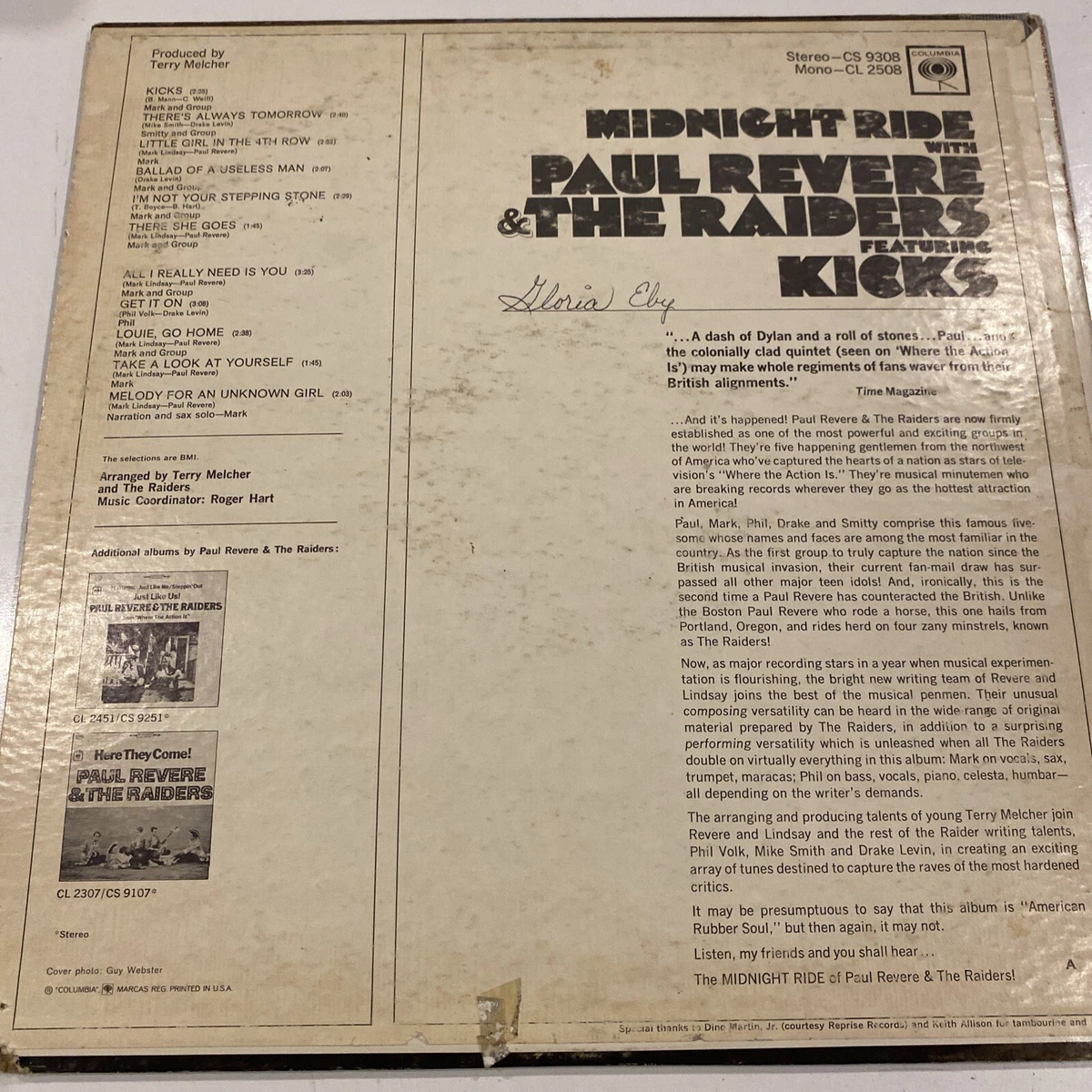 Paul Revere & The Raiders - Midnight Ride - LP - Mono - CL 2508