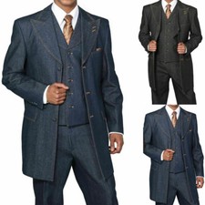 Men Blue Black 100 Denim Suits 3 Pieces Daily Wear Business Sport Suits Custom