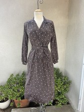 Vintage Designer Shirt Dress 1970s Lanvin logo print brown beige sz 10