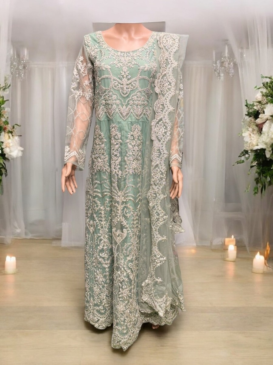 Sea Green Color Bridal Anarkali Gown -Ethnic Wear for Women | eBay Sea Green Color Bridal Anarkali Gown -Ethnic Wear for Women | eBay