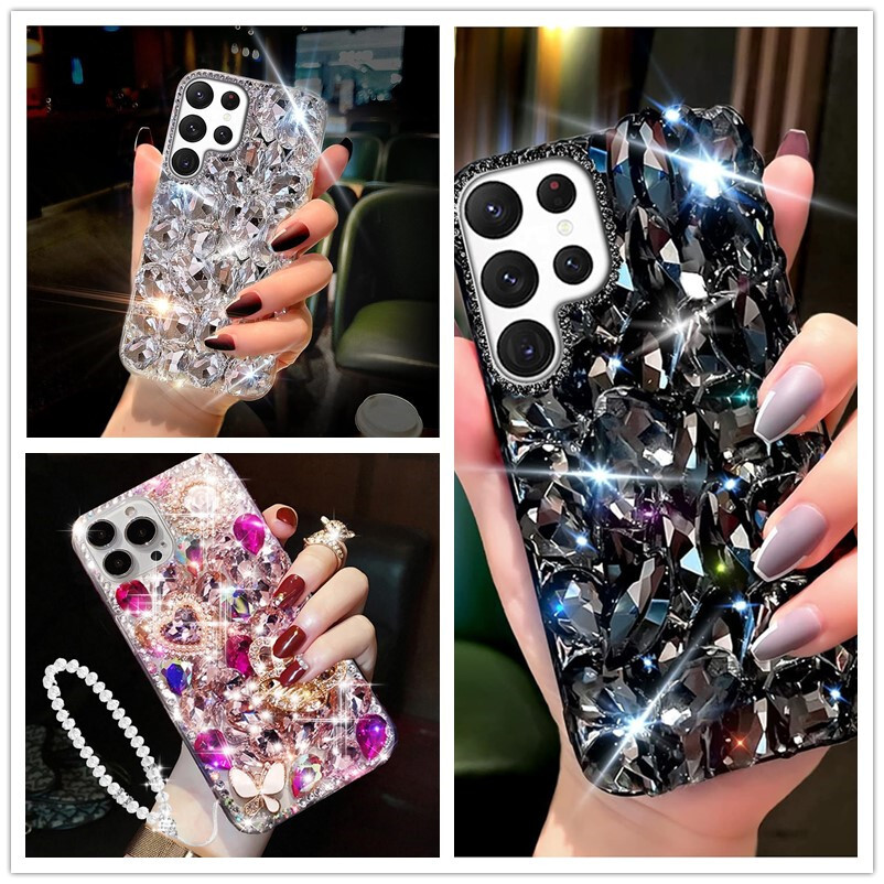 Bling Rhinestone Rose Crystal Wristlet Phone Case for Women