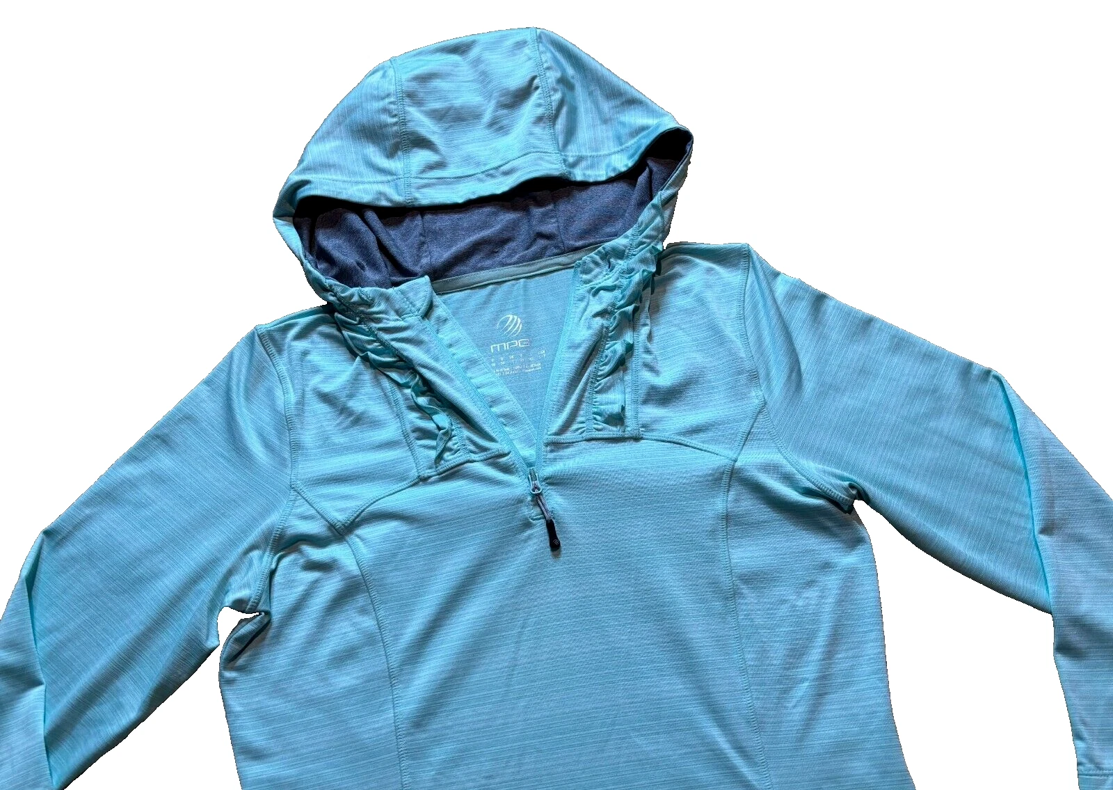mpg mint aqua quick dry ruffled pullover hoodie