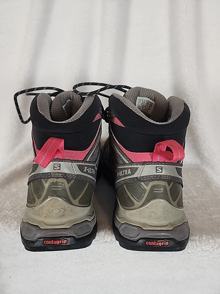 Salomon Women's X Ultra 3 Mid GTX Boots Size 8.5 Castor Gray/Black/Pink - Image 3 of 4
