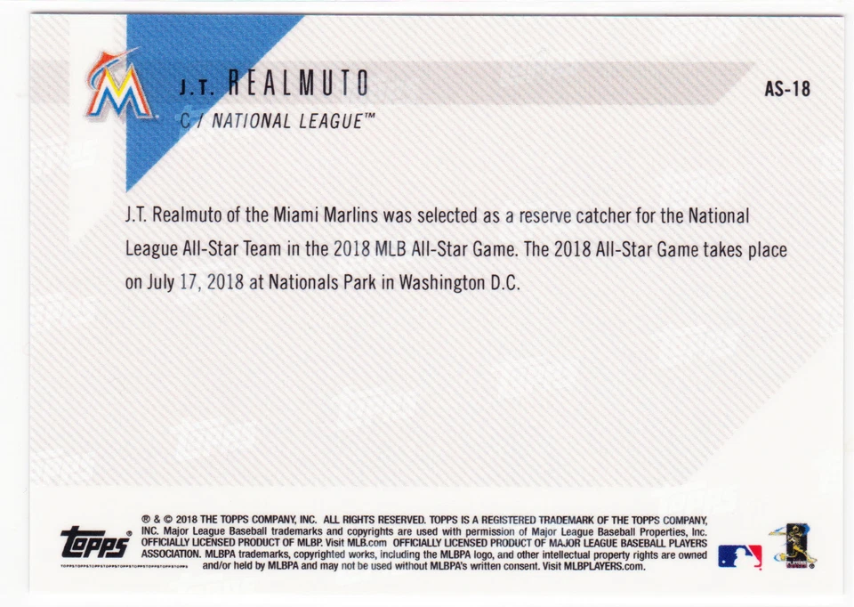J.T. Realmuto Miami Marlins NL Reserve All-Star Game ASG 2018 Topps Now AS-18 - Image 2 of 2