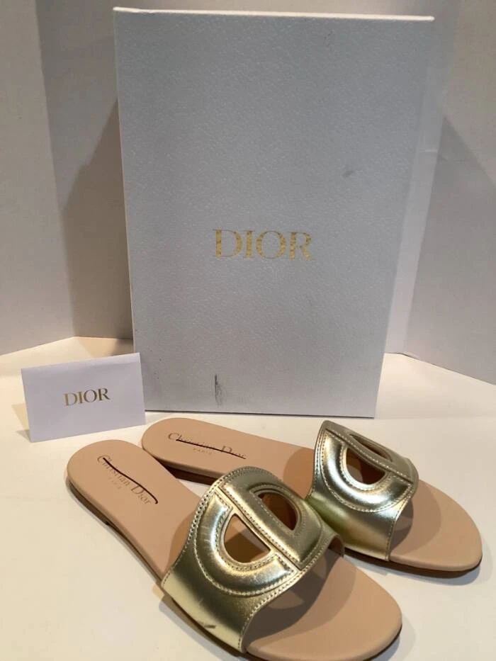 Christian dior gold slides new arrivals