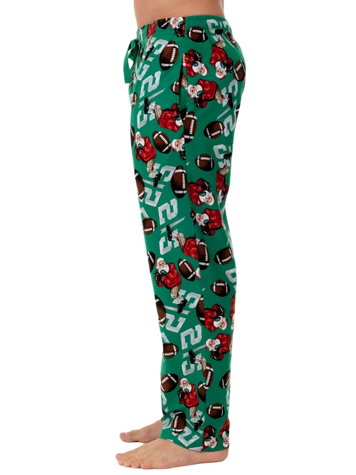 男式圣诞节圣诞老人橄榄球抓绒睡衣裤子休闲睡衣绿色新奇礼物 — 第 3/4 张图片