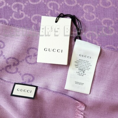 GUCCI wool silk 2-tone Amethyst lilac & pink GG scarf PASHMINA