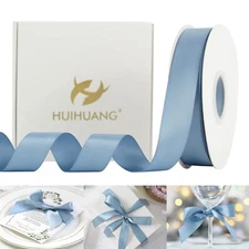 Dusty Blue Satin Ribbon 50 Yards Double Faced Satin Ribbon 1 inch Blue Silk R...