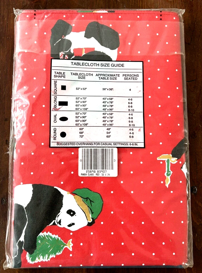 New Vinyl Tablecloth PANDA CLAUS Flannel Back NIP Christmas Santa Gifts 52 x 70 - Image 2 of 2