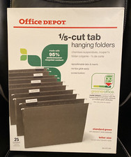 Office Depot Brand Hanging Folders, 1/5 Cut, Letter Size, Green, 25-Pk