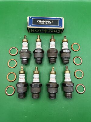 8 Champion 7 Brass Hat Flathead Ford Vintage Antique Spark Plugs