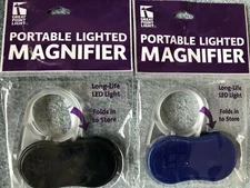 Magnifier w LED Light * Magnifies 3X * Portable Folds to Store * Blue or Black