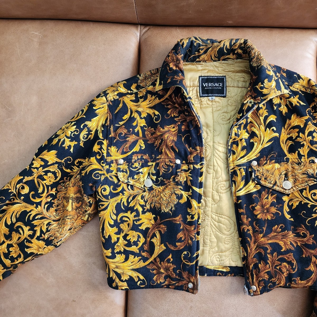 Authentic Vintage 1992 Versace Jeans Couture Baroque Print Quilted