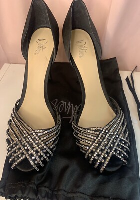 Wittner “Buttercup” Woven Diamante Peeptoe Black Satin Sandals SZ