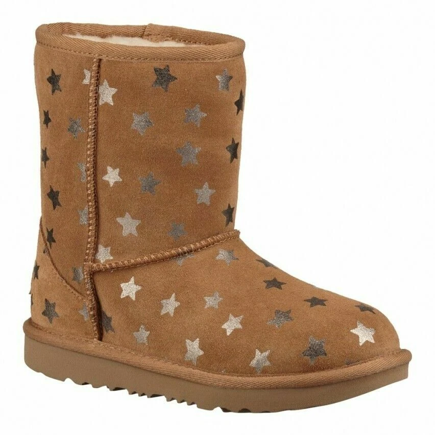 NUOVO UGG bambino gioventù classico II stelle castagno oro metallizzato pelle di pecora metà polpaccio