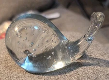 Vintage Art Glass Crystal Clear Whale Figurine Hand blown Small Paperweight 4.5”