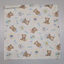 VTG 1980s Teddy Bear Motif Baby Receiving Blanket 26x27" Lovie Nursery Blankie