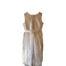 White Lace Tulle Layered Lined Formal Flower Girl Dress / Size 8-9 Y