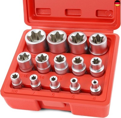 14pcs E-Torx Star Socket Set E4, E5, E6, E7, E8, E10, E11, E12, E14, E16, E18,