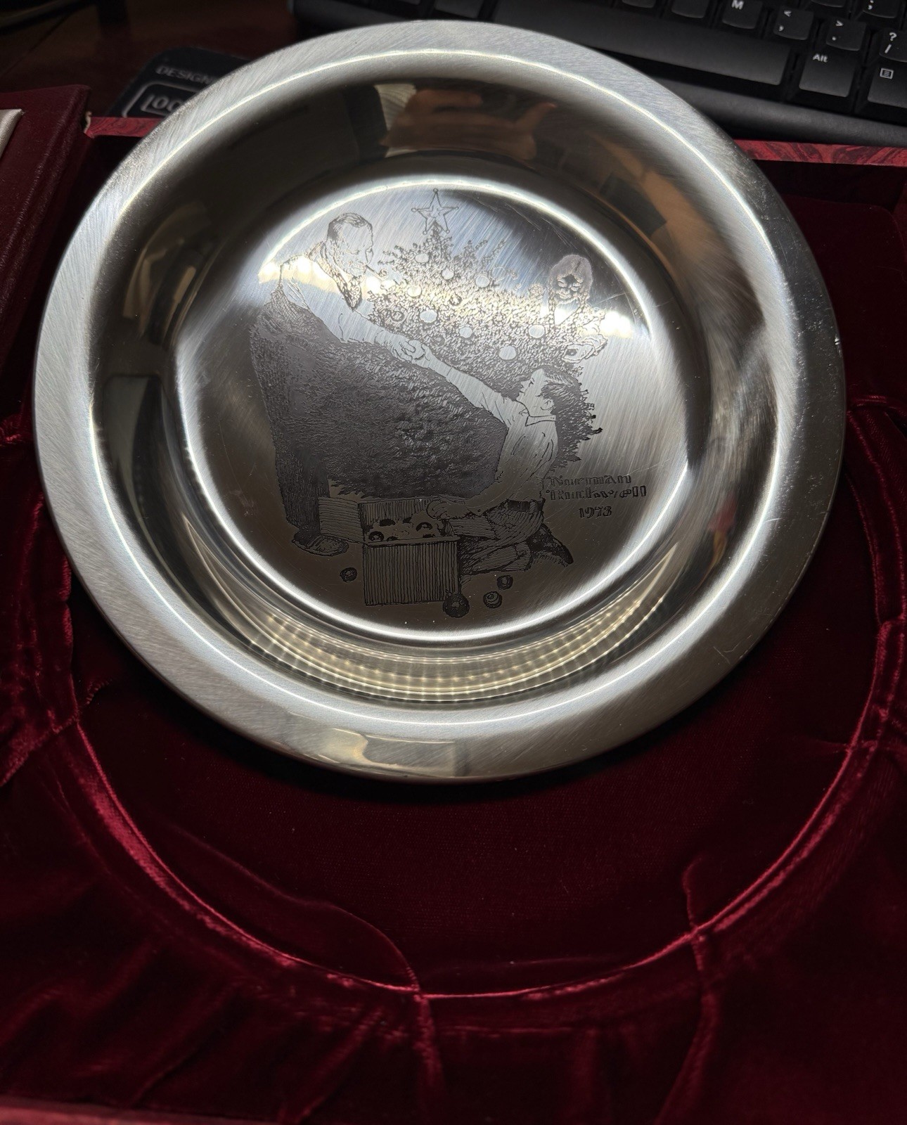 Norman Rockwell Silver Plate 'Trimming the Tree' Franklin Mint 1973 COA