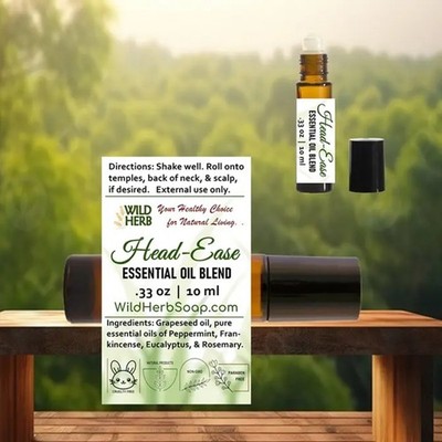 Natural Head-Ease Comfort Tension Relief Essential Oil Blend Roller Organic Oils
