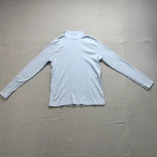 Croft & Barrow Women Top L Light Blue Ribbed Turtleneck Long Sleeve Casual