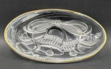 Vintage Mikasa Studio Nova Glass Oval Dish Gold Trim 7" Wedding Bells Bows