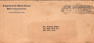 1934 US House Official Franked Envelope Free Mail Washington DC New York