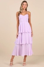 Lulus Cascading Crush Tiered Bustier Midi Dress Purple M
