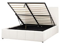 Bett Stoff Creme Weiß Mit Kopfteil Bettkasten Lattenrost 160X200 Cm Castelnavet