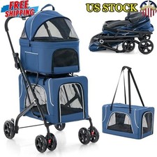 3 in 1 Pet Stroller Carrier Safe Folding Travel Dog Cat 4 Wheel Portable Durable