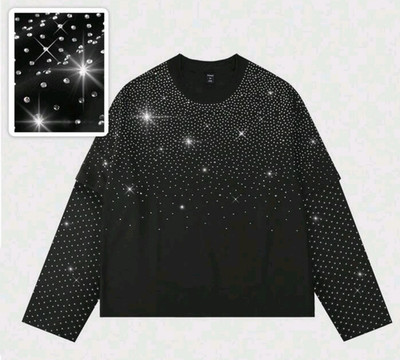 New Men Luxury Diamond Rhinestones 2 In1 Fashion Black Long T-Shirt High Quality